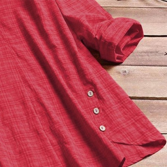 E Retro Ladies 2XL V-neck Irregular Hem Button Decoration Long Sleeve Top - Picture 5 of 10